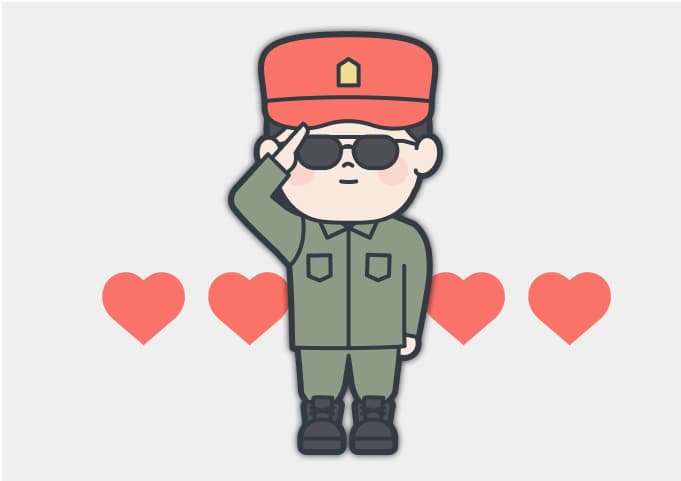 하트가 그려진 군복을 입은 캐릭터 일러스트