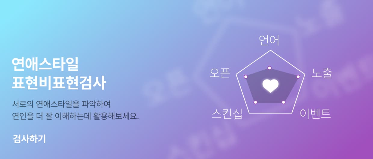 연애스타일 표현비표현검사 - 서로의 연애스타일을 파악하여 연인을 더 잘 이해하는데 활용해보세요.